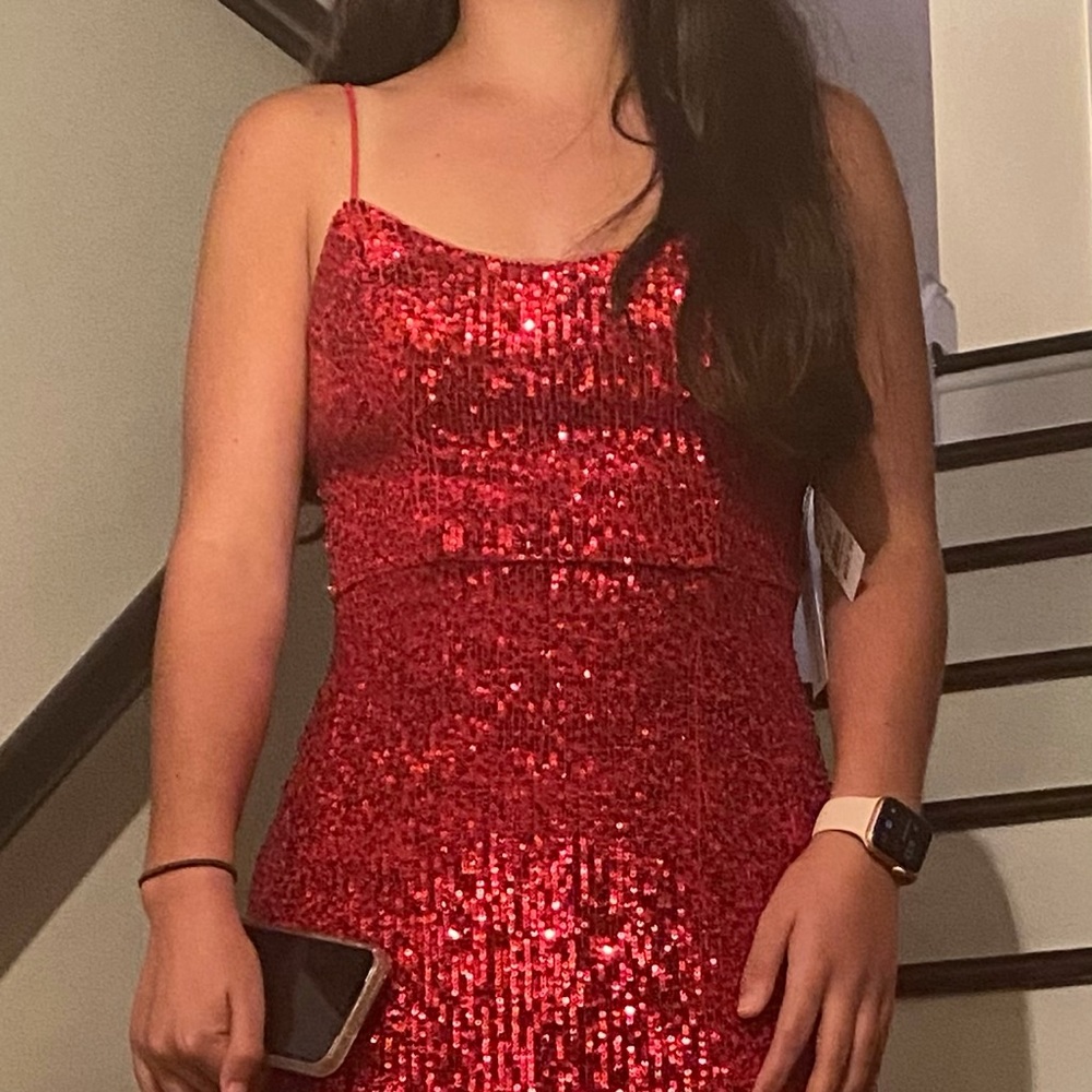Red sequin prom dress